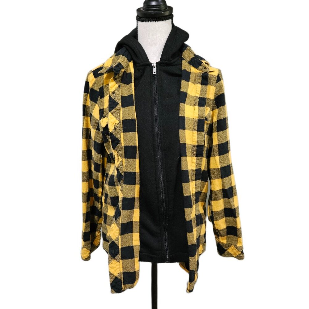 CiSono Plaid Collection Woman's Large Zip-up Black & Yellow Plaid Jacket Shacket